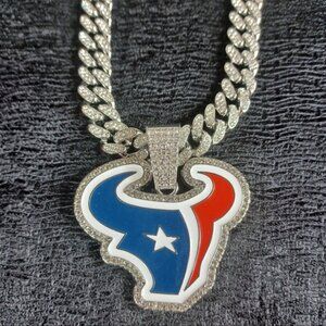 NFL Houston Texans 20 Inch Necklace Pendant Cuban Chain Link Football Jewelry